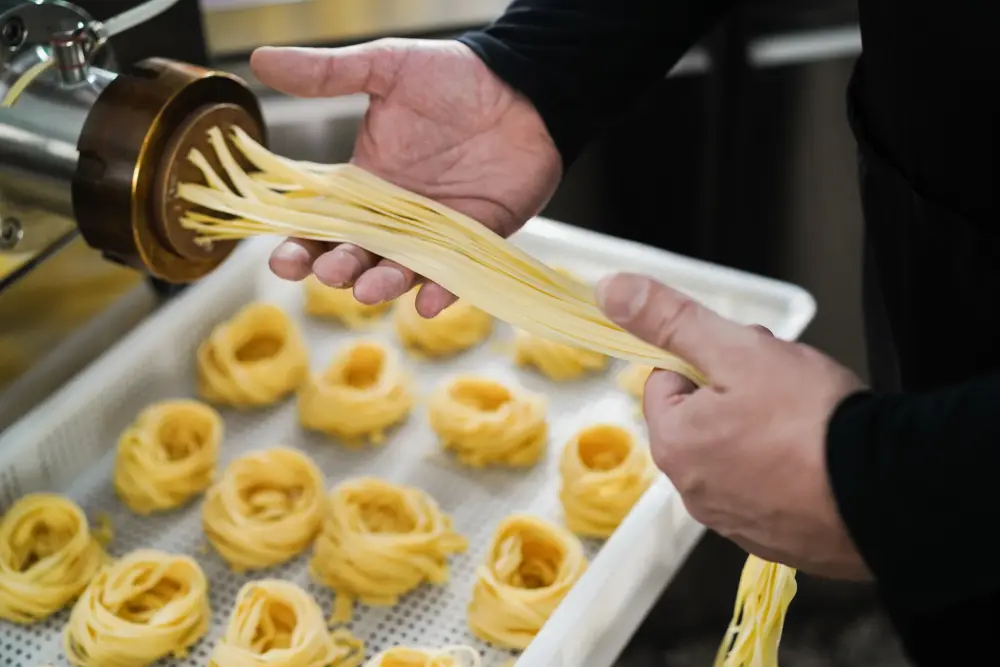 Pasta extruded fresh from a bronze die
